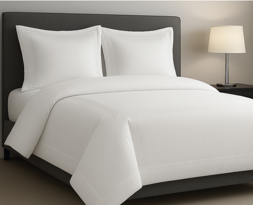 Seraluna Luxe 400 Thread Count 100% Cotton Duvet Cover – Crisp White with White or Silver Bratta Stitch