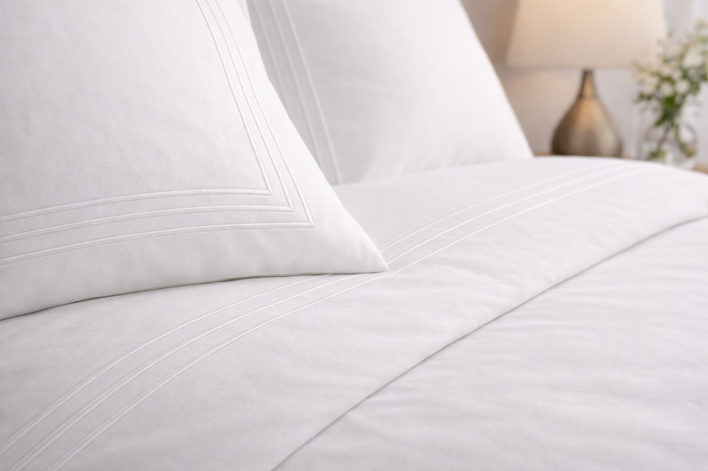 Seraluna Luxe 400 Thread Count 100% Cotton Bedding Set – Crisp White with White or Silver Bratta Stitch