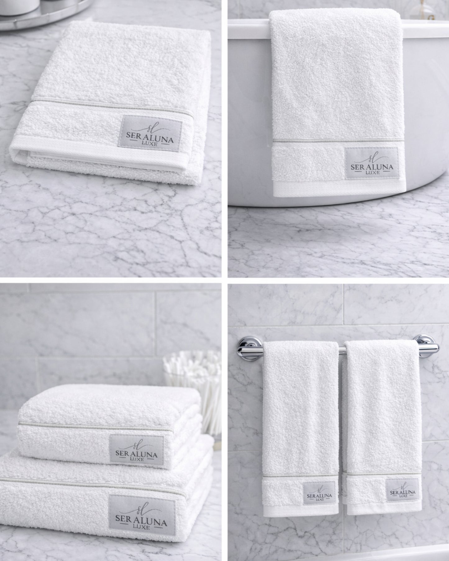 Towel Collection – Crisp White with Silver Embroidery